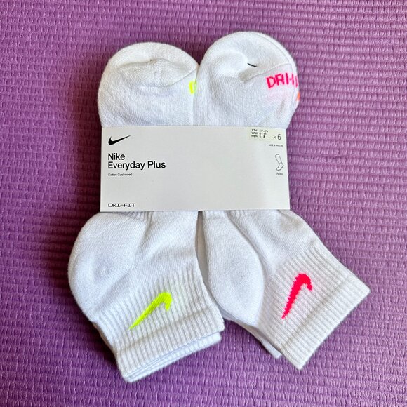 NEW 6 Pairs Nike Cotton Ankle Sock Dri-Fit Men's 6-8 M Women 6-10 Cushion Sport - Picture 1 of 5